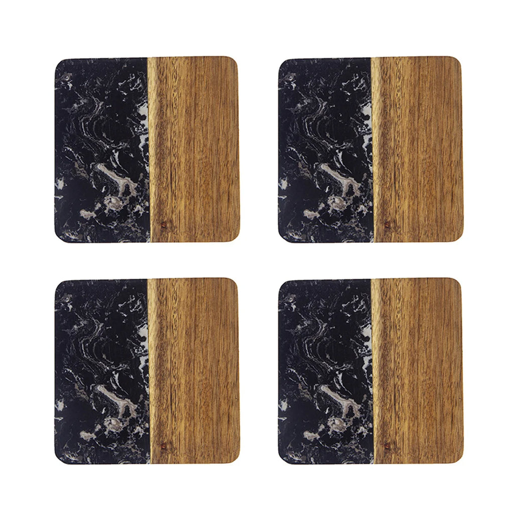 Stylish Wooden and Marble Coaster Set, Elegant Design for Coffee Tables, Durable, Perfect for Protecting Your Furniture
