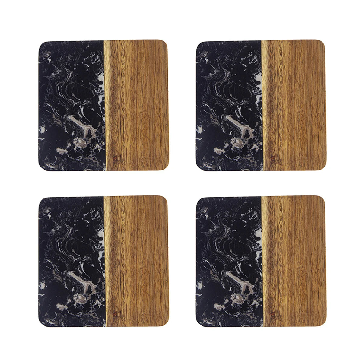 Stylish Wooden and Marble Coaster Set, Elegant Design for Coffee Tables, Durable, Perfect for Protecting Your Furniture