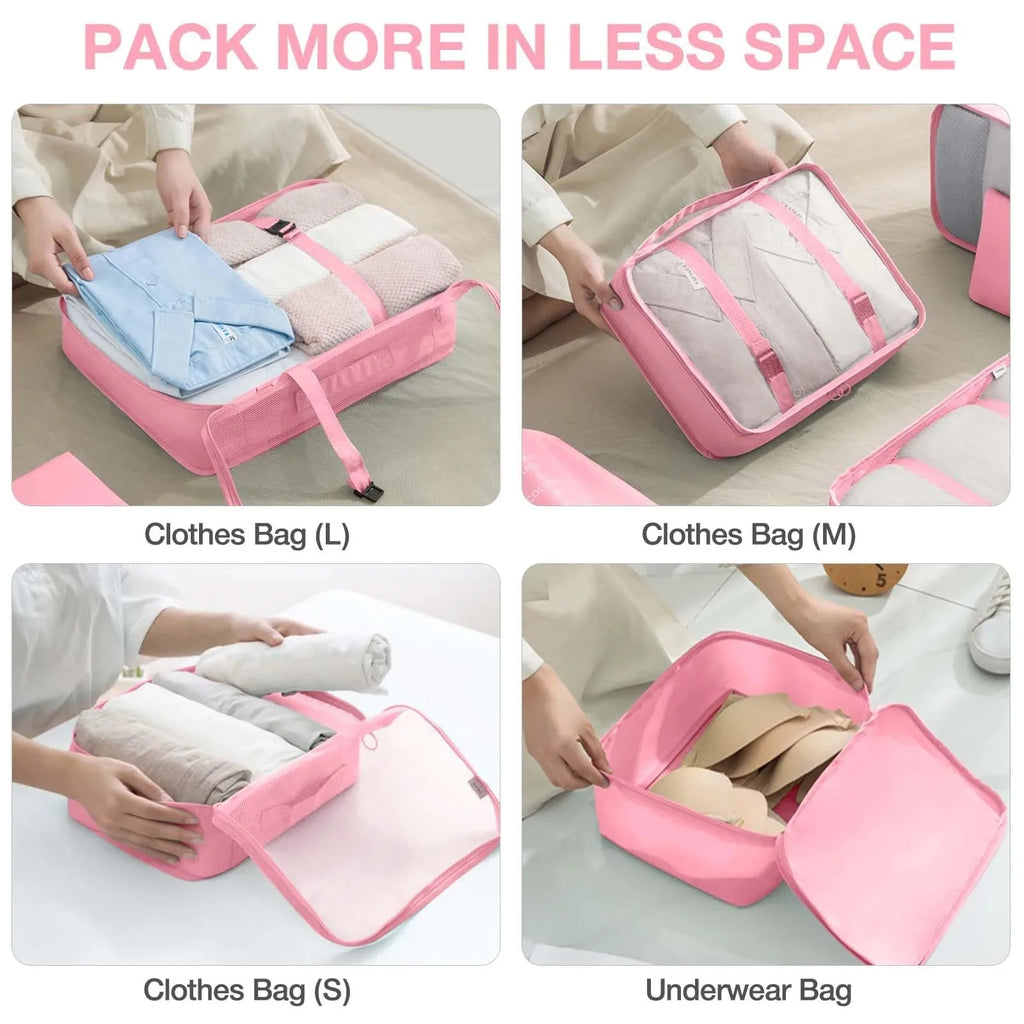 7Pcs Travel Organizer Set Folding Storage Bags Wardrobe Cube Suitcase Packing Luggage for Clothes & Shoes