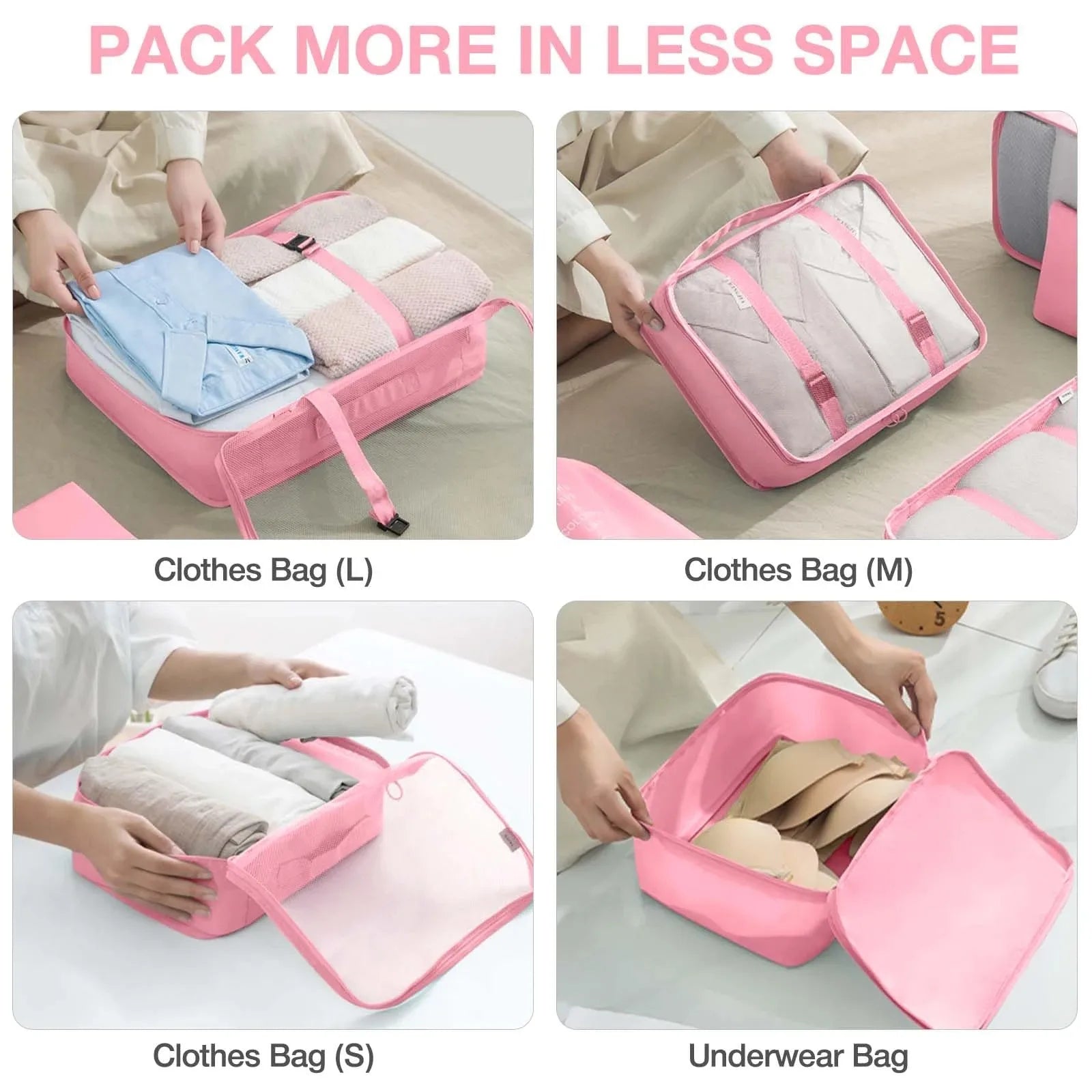 7Pcs Travel Organizer Set Folding Storage Bags Wardrobe Cube Suitcase Packing Luggage for Clothes & Shoes