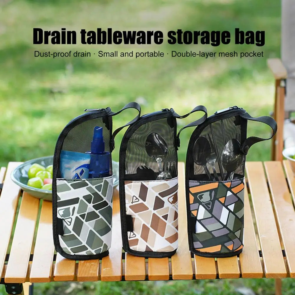Toiletry Bag with Mesh Pocket Cutlery Organizer Bag Waterproof Outdoor Cutlery Storage Bag with Mesh Pocket for Travel Camping