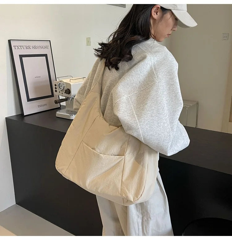 Trendy Women's Soft Cloth Shoulder Bag Solid Color Student 2026 Spring Y2k Casual Style Big Handbags Crossbody Bags for Women