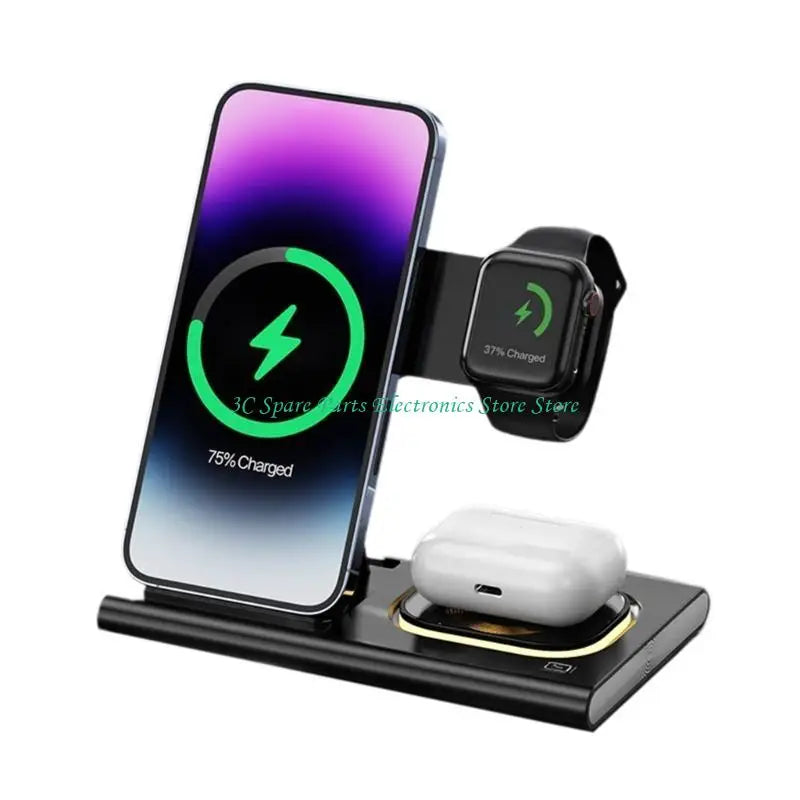 SZ Highly Speed 15W Wireless Charging Pad, 3 in 1 Design Wireless Charging Station for Efficient Phone Charging