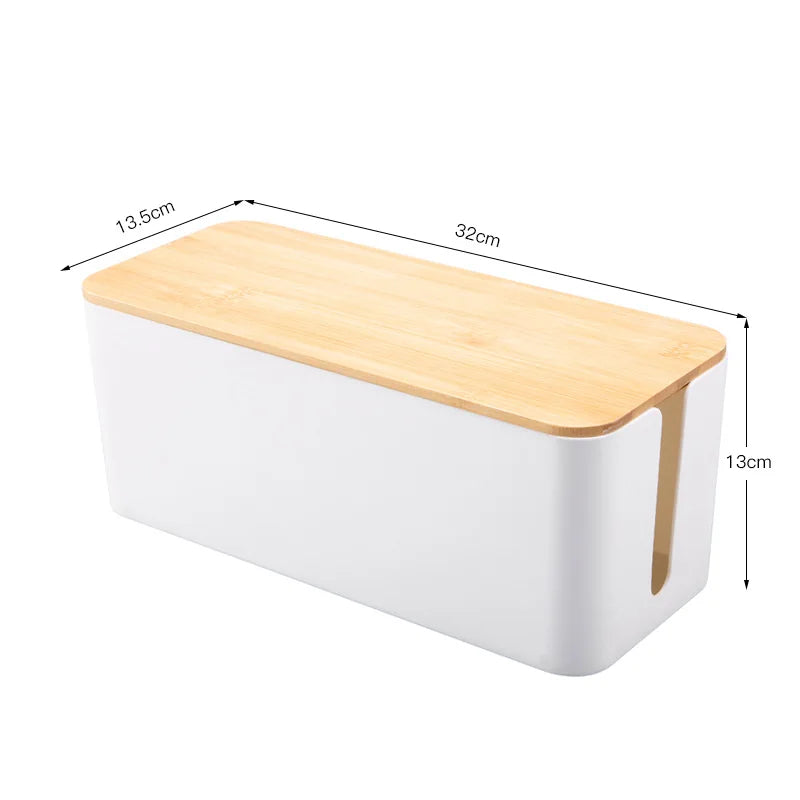 Cable Storage Box Wooden Power Line Storage Case Dustproof Charger Socket Organizer Wire Case Home Cable Winder Organizer