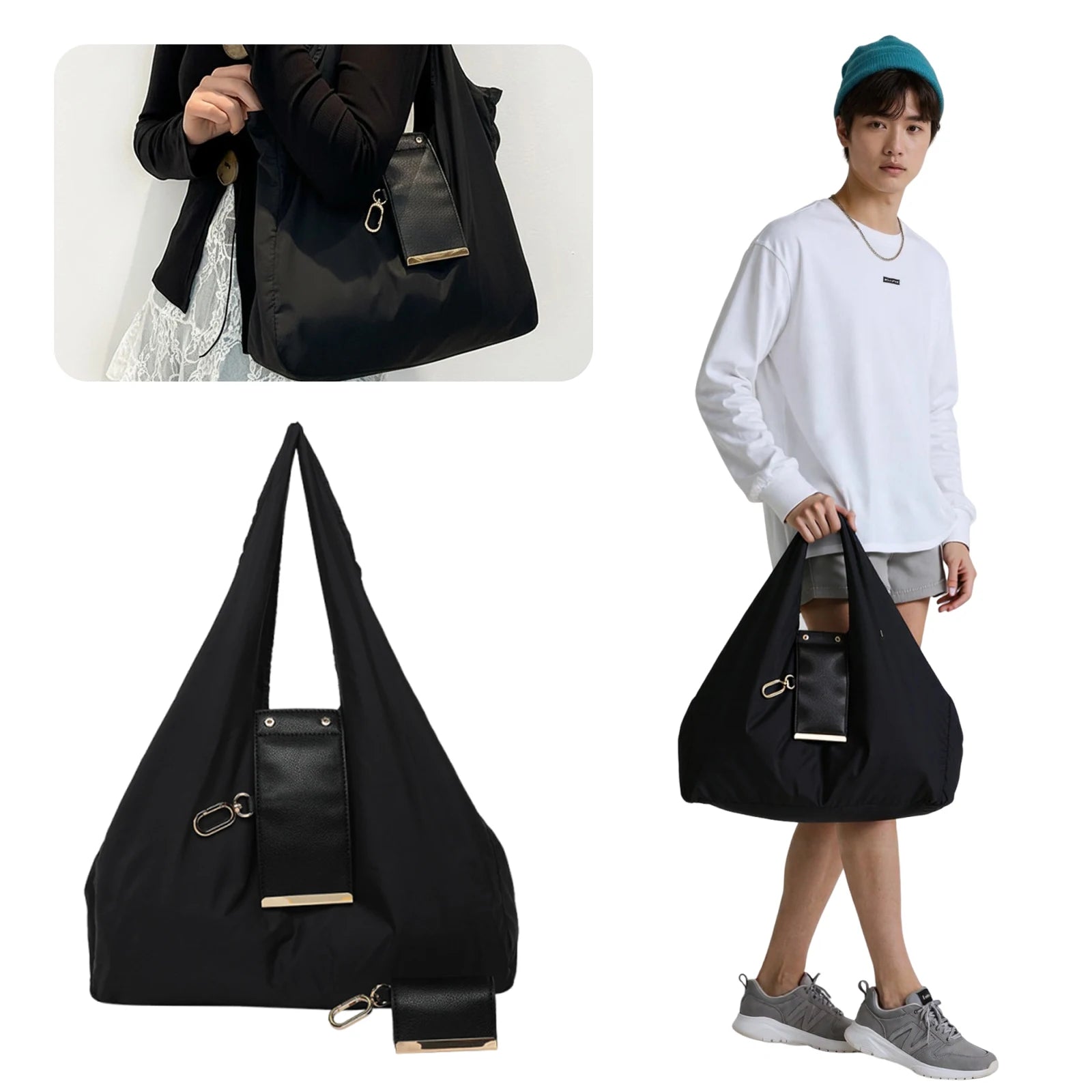 PU Leather Foldable Tote Bag Reusable Expandable Mini Organizer Bag Collapsible Travel Storage Bag Pendant Accessory Bag