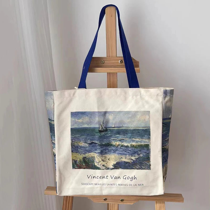 Van Gogh Morris Shoulder Bags for Women Vintage Shopping Bag with Handle Zipper Casual Canvas Tote Bag Bolsa Feminina