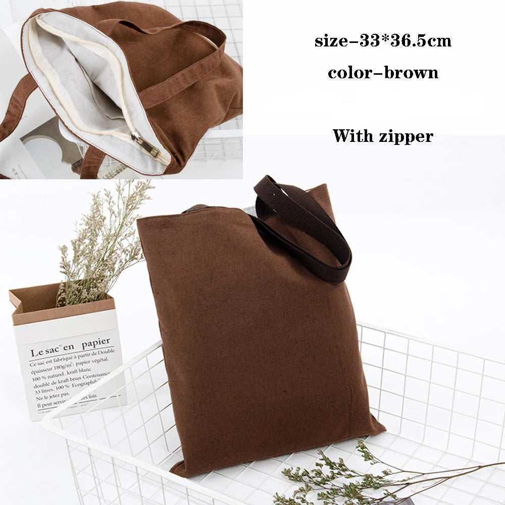 Foldable Canvas Cotton Grocery Handbag Portable Fabric Tote Bag Cloth Organizer Shopping Bag with Storage Features Black Color