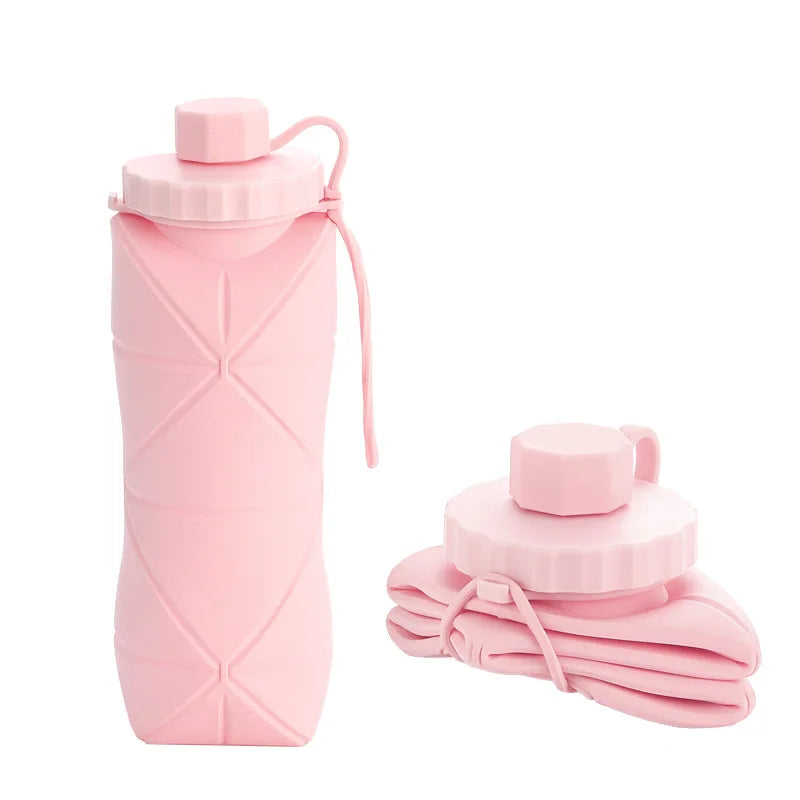 600ml Silicone Folding Bottle Adult Portable Reusable Plastic Cups Outdoor Travel Gym Water Bottle Motivational Drinking Bottle