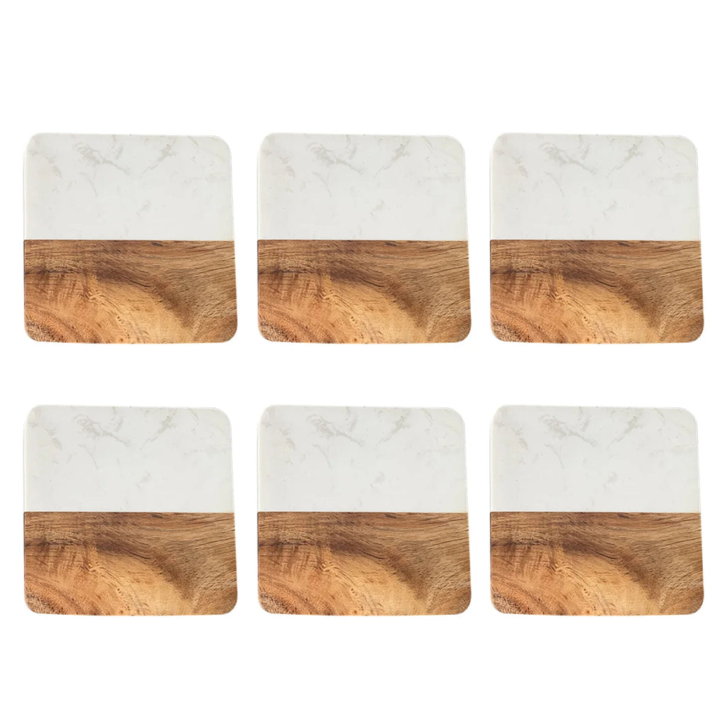 Stylish Wooden and Marble Coaster Set, Elegant Design for Coffee Tables, Durable, Perfect for Protecting Your Furniture