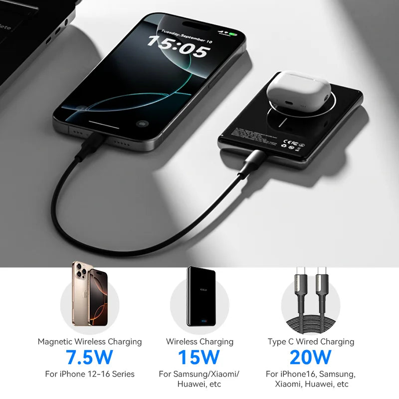 KUULAA Slim Magnetic Power Bank 10000mAh PD20W Portable Charger Wireless External Battery for iPhone 16 15 14 Pro Max Powerbank
