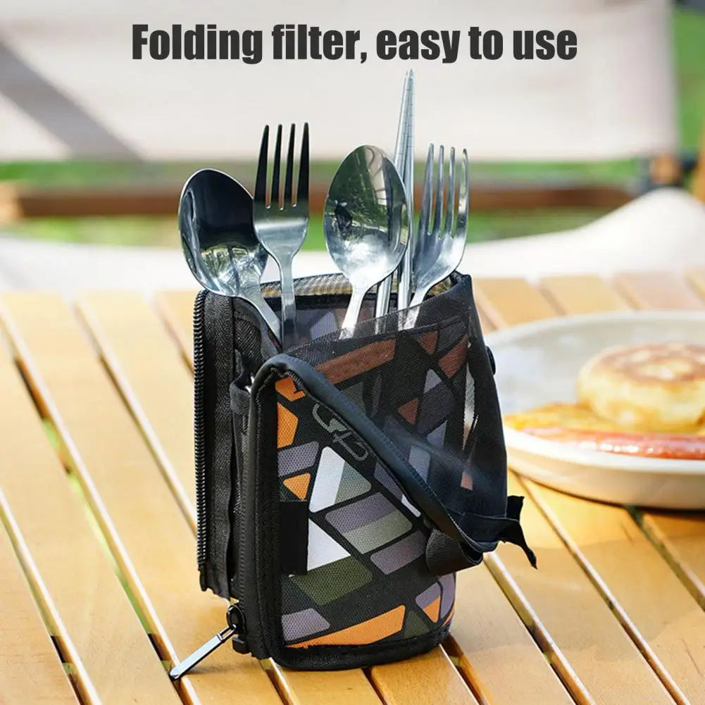 Toiletry Bag with Mesh Pocket Cutlery Organizer Bag Waterproof Outdoor Cutlery Storage Bag with Mesh Pocket for Travel Camping
