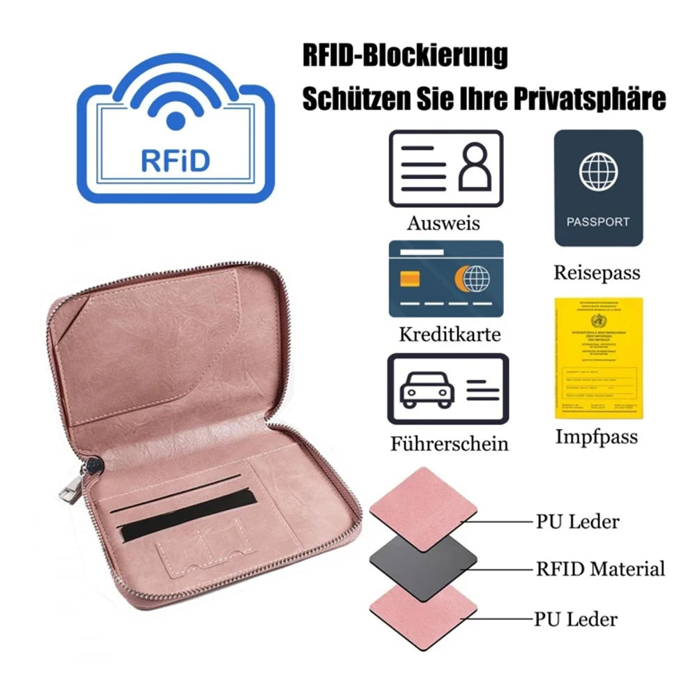 Zippered ID passport case, large capacity ticket organizer card case, travel passport holder A-DH