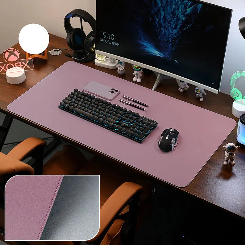 Leather Desk Pad Protector, Large Mouse Pad, Office Desk Mat, Non-Slip PU Leather with Stitched Edges Desk Blotter, Desktop Mat