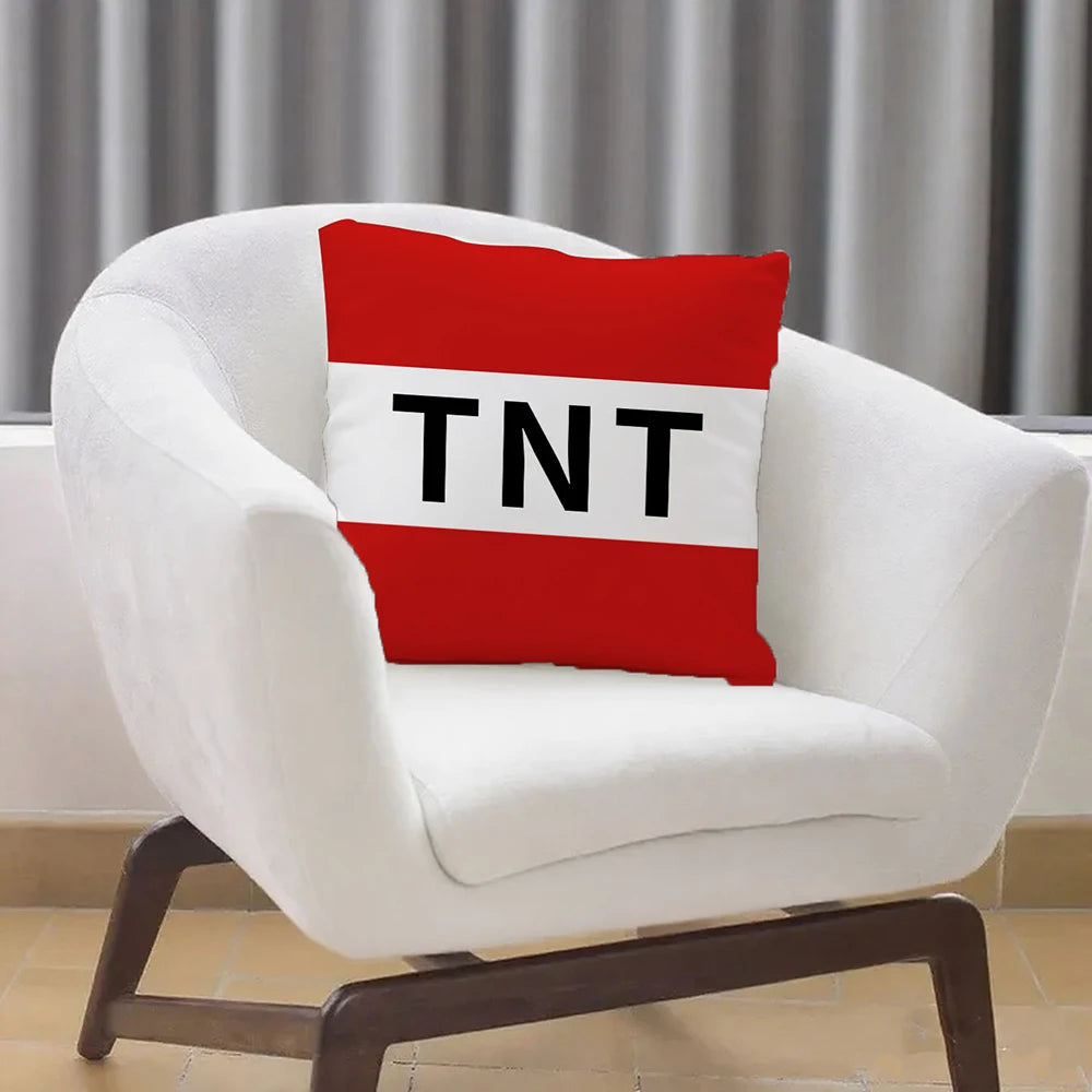 1Pc  TNT Decorative Throw Pillow - Red & White Striped Modern Cushion Cover with Bold Black Letters, Zipper Closure for Living R