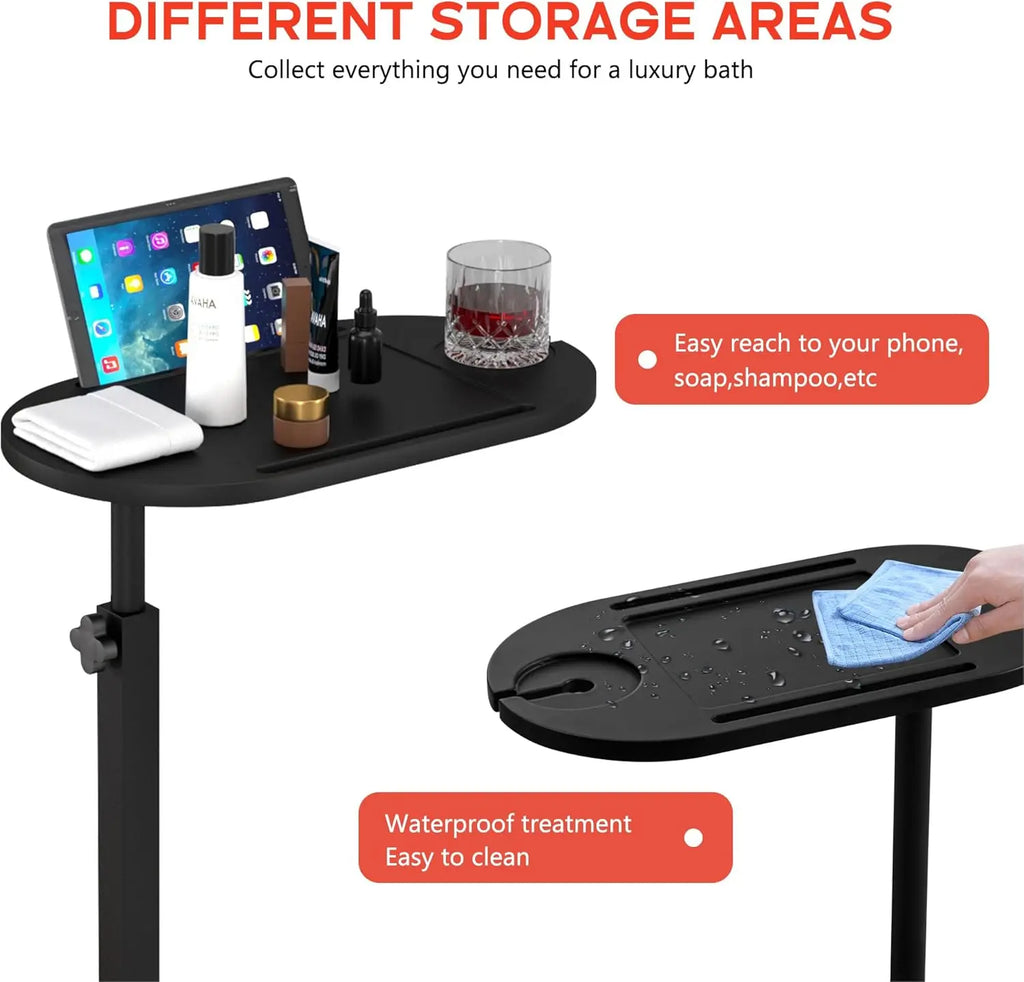 Bamboo Bathtub Side Tray Wooden Bathtub Tray Table Height Adjustable Freestanding Bath Caddy Tray Bathtub Side Table Home Spa