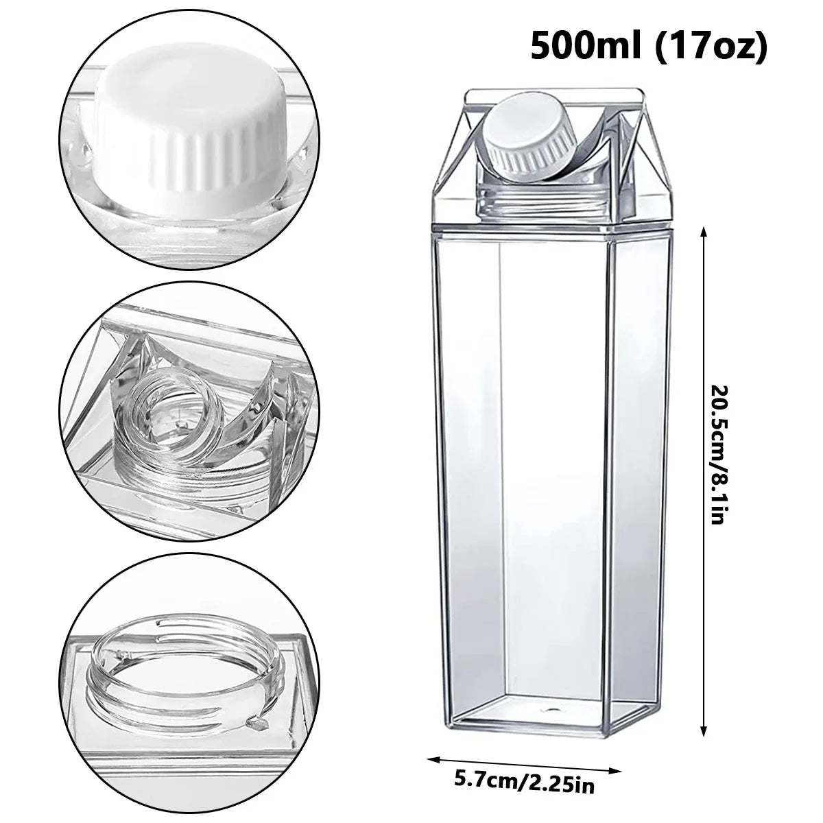 Transparent Water Gym Bottle Plastic New Reusable Clear Milk Carton Box  Juice Sport Leakproof Cup  Drinking Outdoor Camping