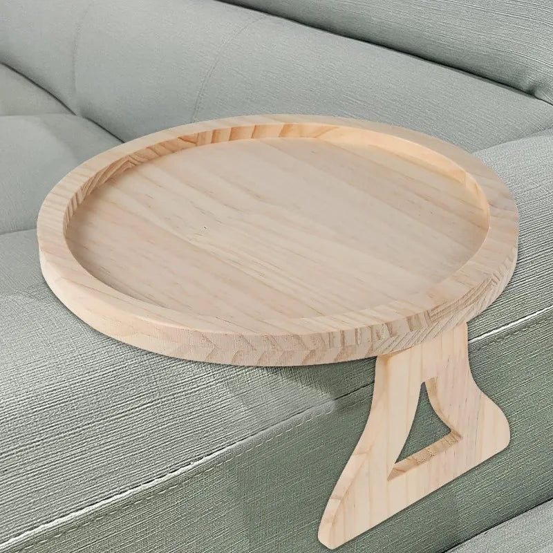 Wooden Sofa Armrest Tray Circular Clip on Breakfast Tray Home Use Foldable Sofa Side Table Snack Tray Integrated Storage Tray