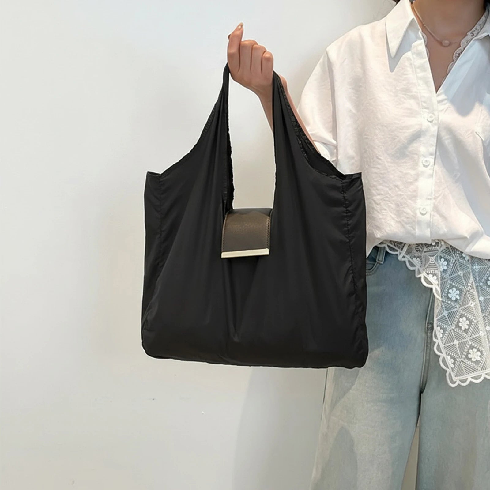 PU Leather Foldable Tote Bag Reusable Expandable Mini Organizer Bag Collapsible Travel Storage Bag Pendant Accessory Bag