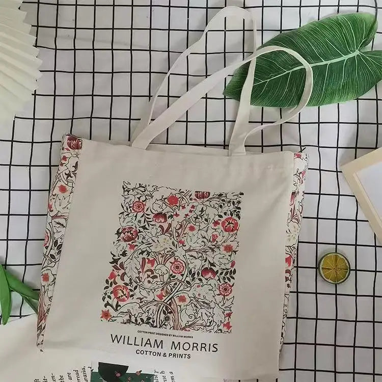 Van Gogh Morris Shoulder Bags for Women Vintage Shopping Bag with Handle Zipper Casual Canvas Tote Bag Bolsa Feminina