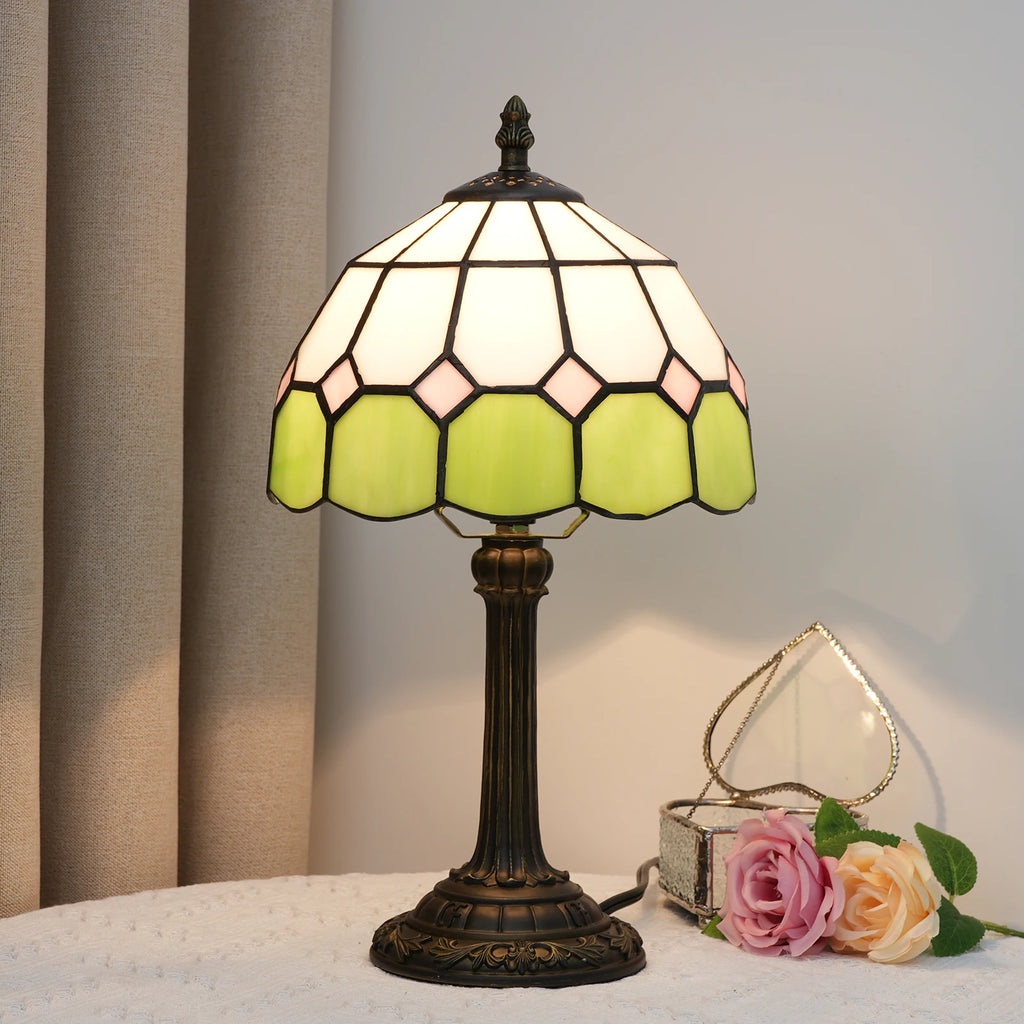 Modern Minimalist Table Lamp 8 Inch Mediterranean Series Stained Glass Lampshades Small Bedside Lamp Reading Antique Desk Light