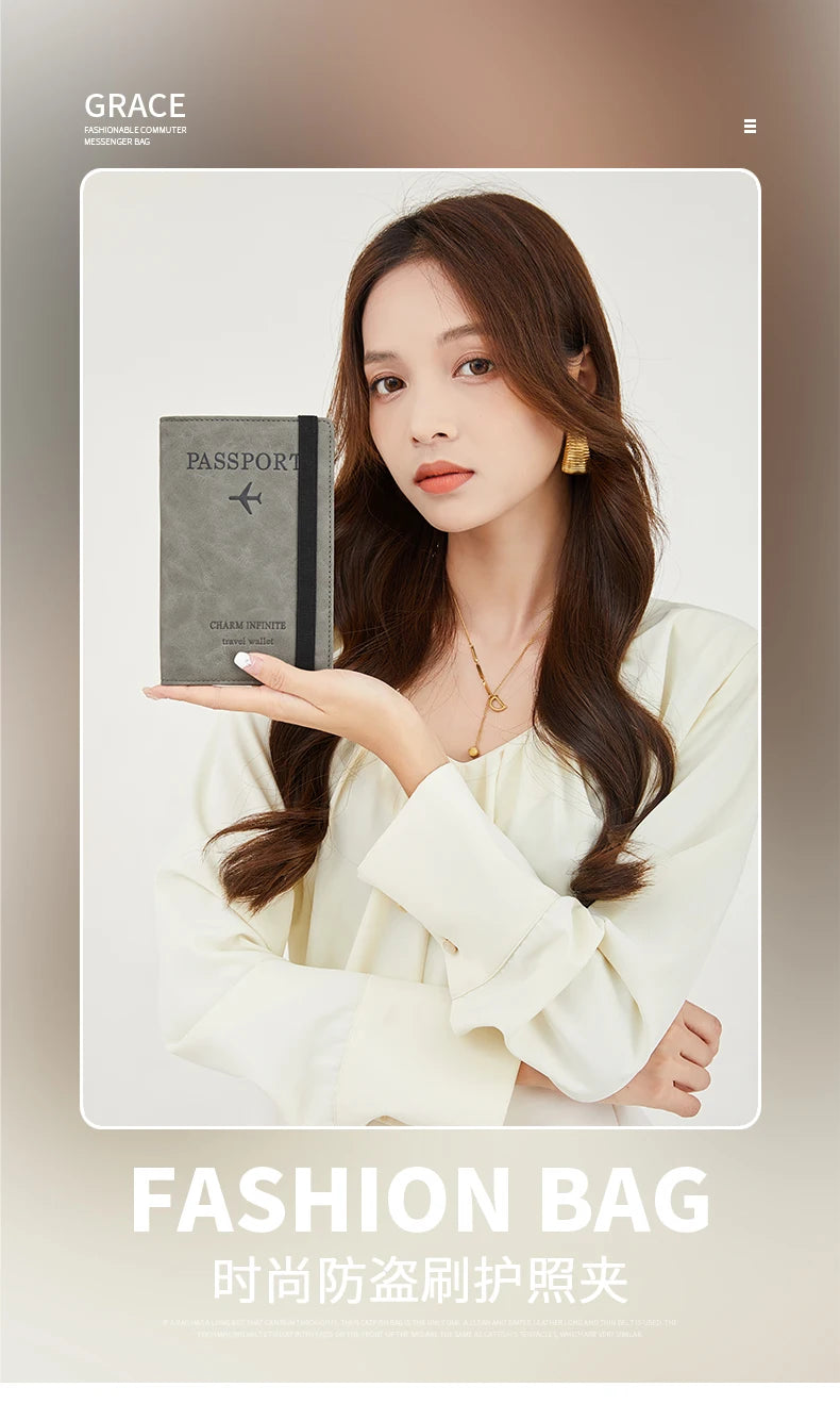 RFID Anti-Theft Brush Passport Bag, Passport Holder, Travel Ticket, Simple Fashion, Multi-Functional Passport Holder