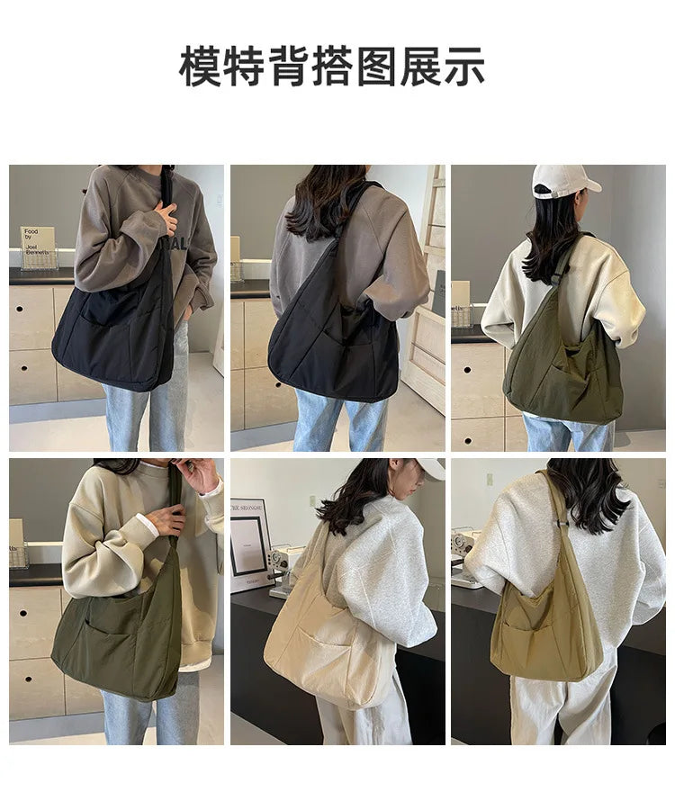 Trendy Women's Soft Cloth Shoulder Bag Solid Color Student 2026 Spring Y2k Casual Style Big Handbags Crossbody Bags for Women