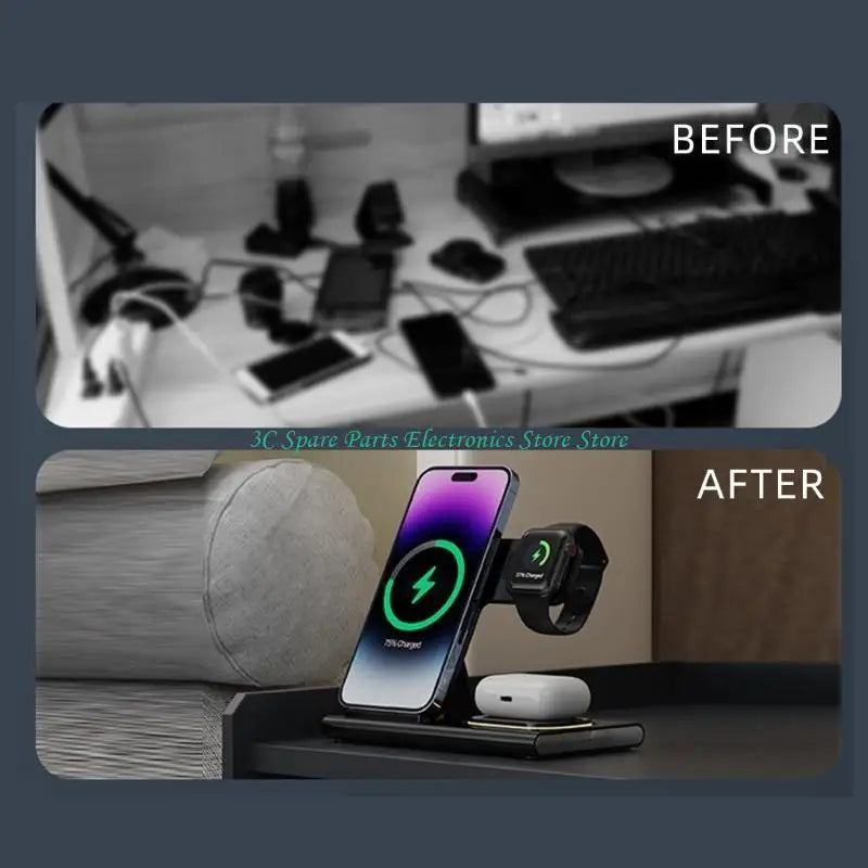 SZ Highly Speed 15W Wireless Charging Pad, 3 in 1 Design Wireless Charging Station for Efficient Phone Charging