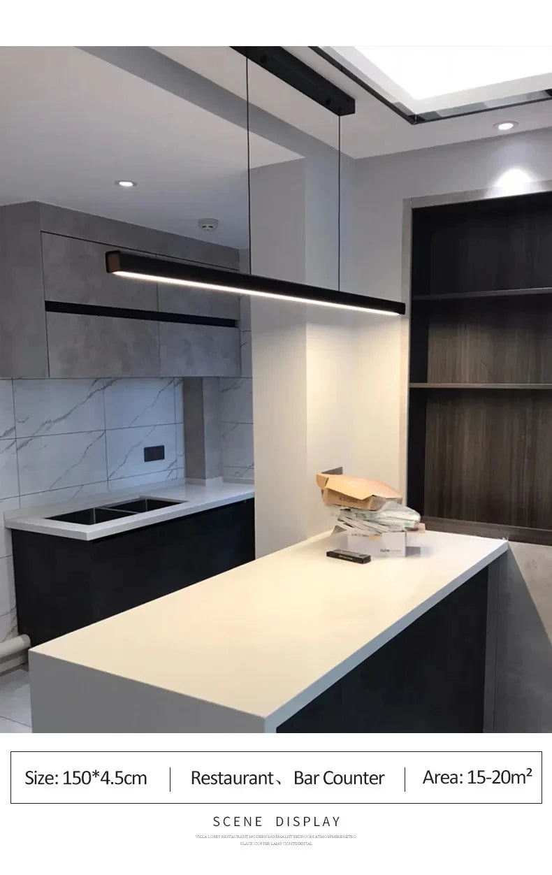 Nordic Minimalist Dining Table Pendant Lamp Modern Kitchen Bar Chandelier Black White Office Long Strip Hanging Light Fixture