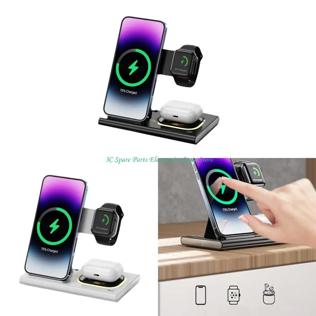 SZ Highly Speed 15W Wireless Charging Pad, 3 in 1 Design Wireless Charging Station for Efficient Phone Charging