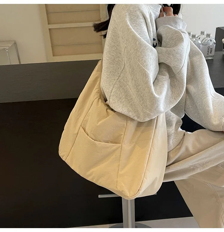 Trendy Women's Soft Cloth Shoulder Bag Solid Color Student 2026 Spring Y2k Casual Style Big Handbags Crossbody Bags for Women