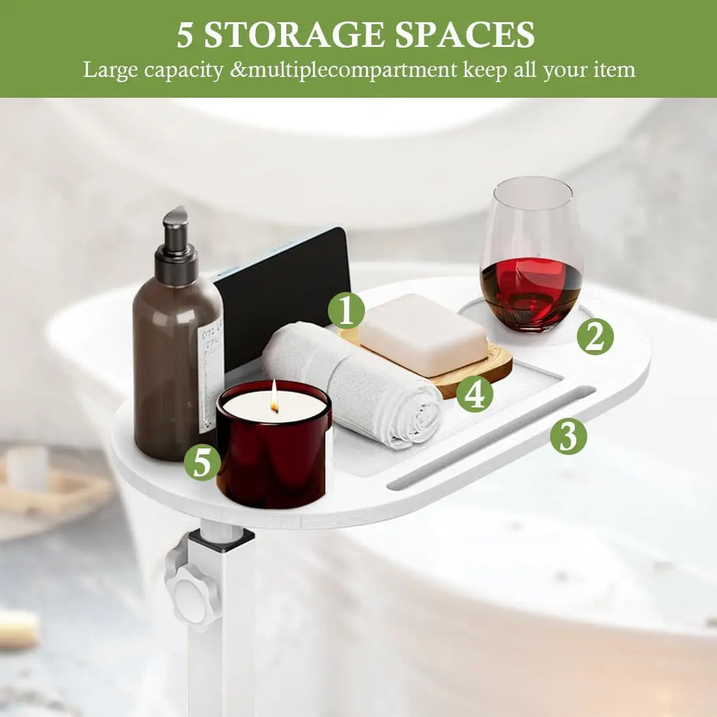 Bamboo Bathtub Side Tray Wooden Bathtub Tray Table Height Adjustable Freestanding Bath Caddy Tray Bathtub Side Table Home Spa