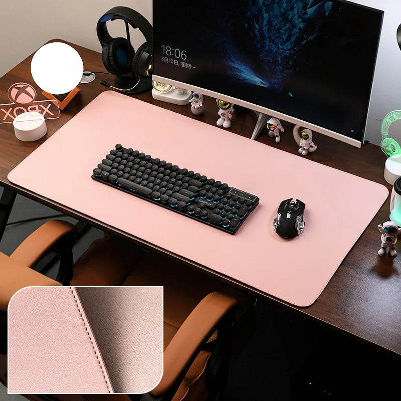 Leather Desk Pad Protector, Large Mouse Pad, Office Desk Mat, Non-Slip PU Leather with Stitched Edges Desk Blotter, Desktop Mat