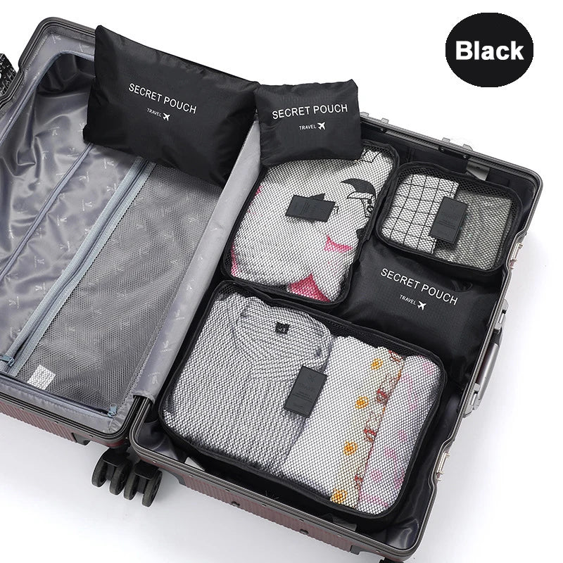 6 Pcs Travel Clothes Storage Bags Set Portable Luggage Organizer Suitcase Pouch Pouch Packing Cube For Shoes Packing Clothes