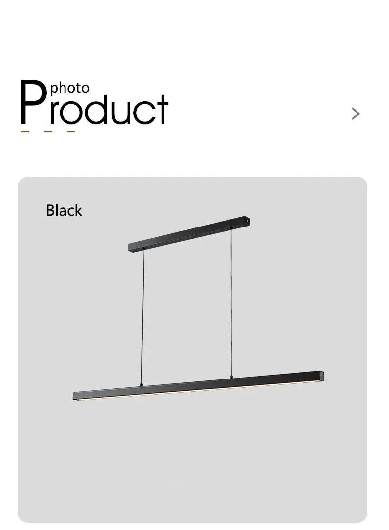 Nordic Minimalist Dining Table Pendant Lamp Modern Kitchen Bar Chandelier Black White Office Long Strip Hanging Light Fixture