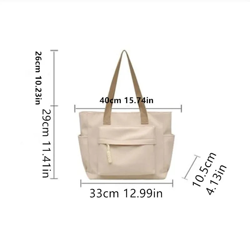 Nylon Tote Bag with Multiple Pocket Lightweight Foldable Design for Office Commute Shopping Fitness Storage Handbag Shoulder Bag