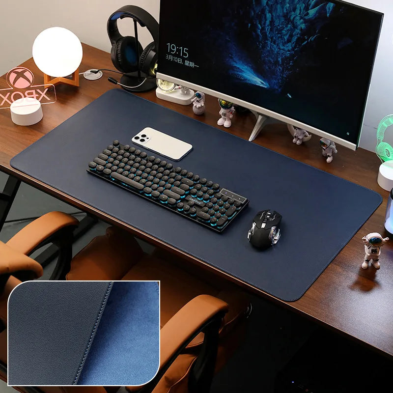 Leather Desk Pad Protector, Large Mouse Pad, Office Desk Mat, Non-Slip PU Leather with Stitched Edges Desk Blotter, Desktop Mat
