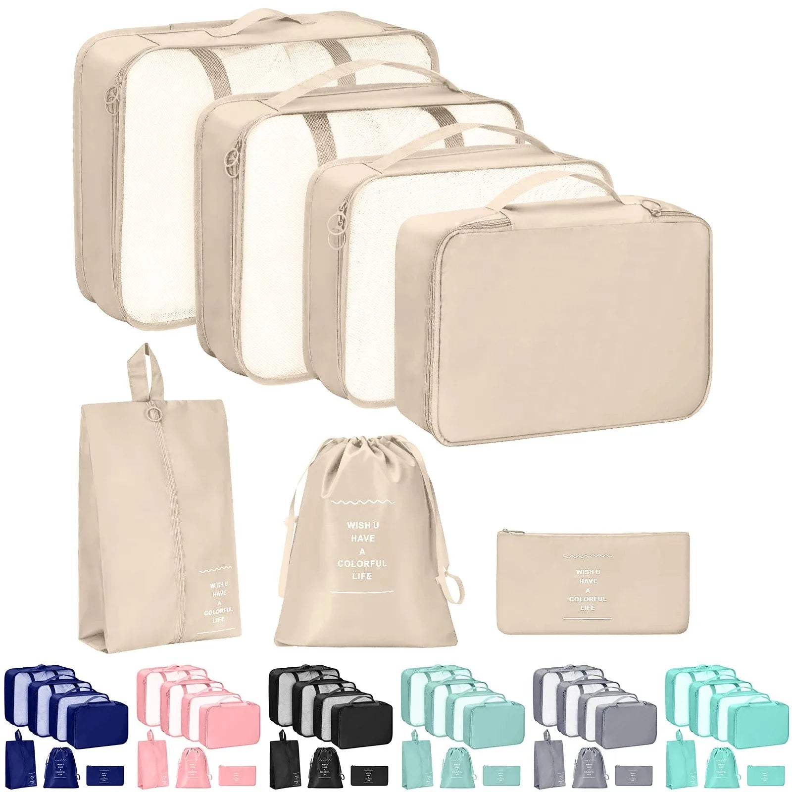 7Pcs Travel Organizer Set Folding Storage Bags Wardrobe Cube Suitcase Packing Luggage for Clothes & Shoes