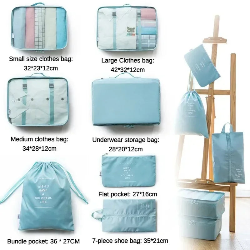 7PCS Set Travel Bag Shoes Clothes Storage Bags Luggage Organizer Packing Cubes Set Portable Student Dormitories Clothing Bags