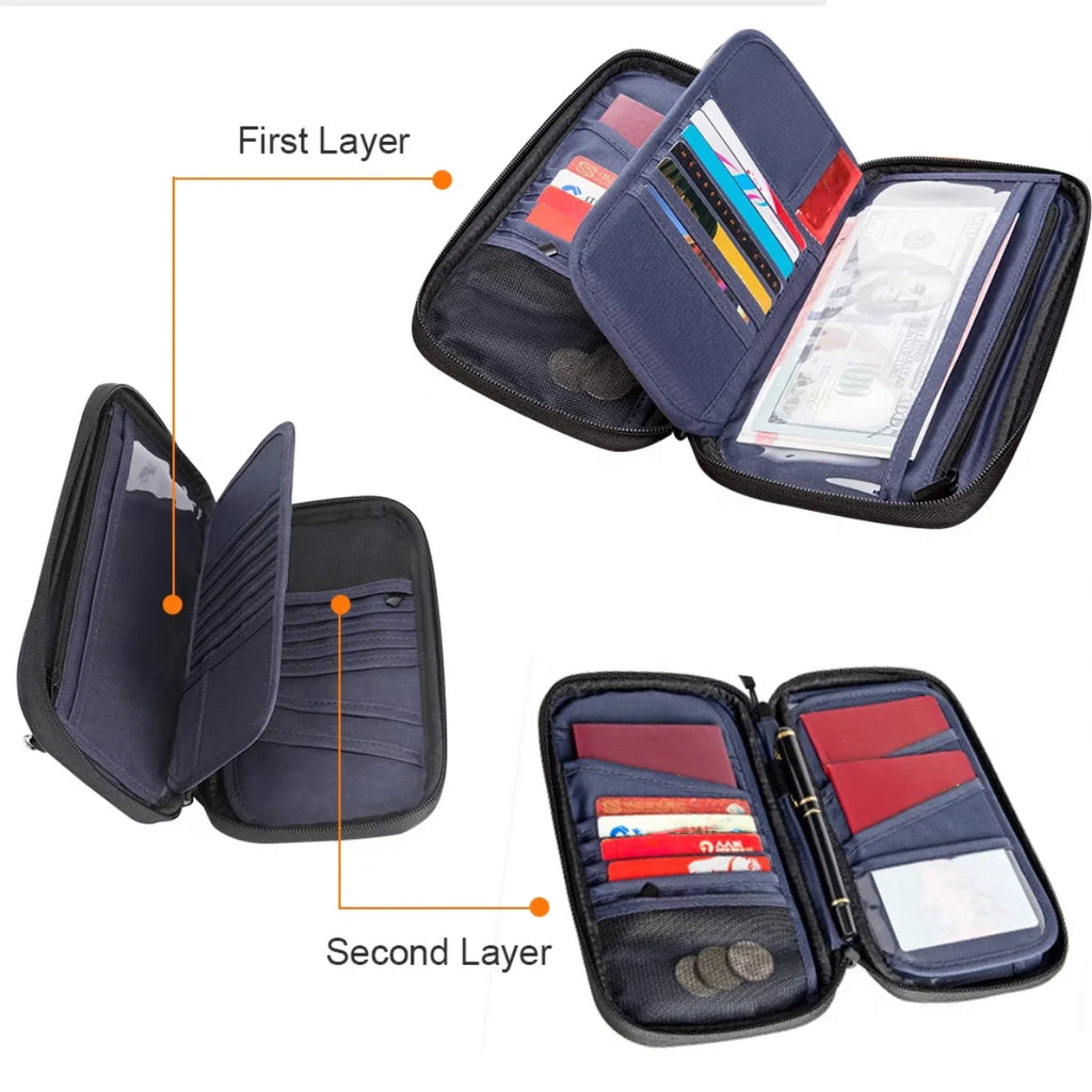 Travel Document Organizer Passport Holder Bag Waterproof Passport Holder with RFID Blocking Passport Wallet Pocket Family Trip