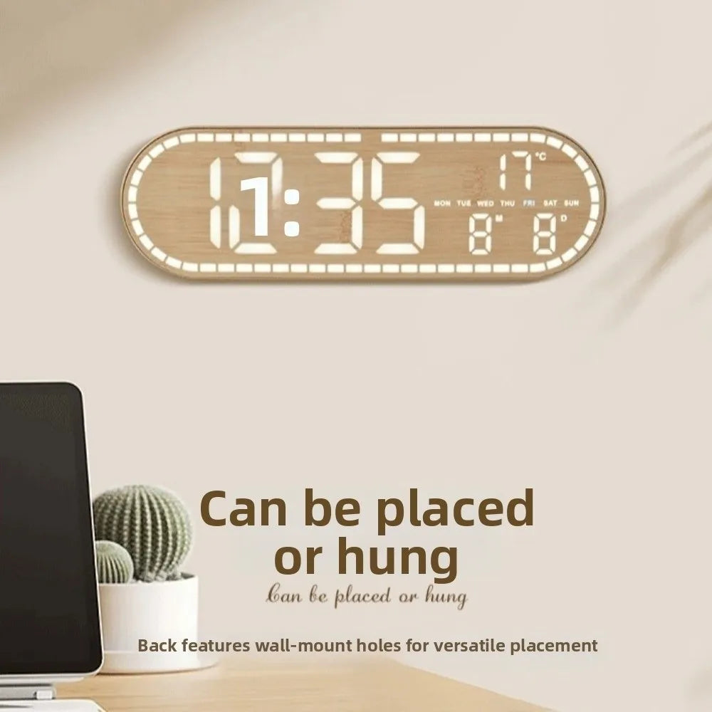 Minimalist Design Digital Wall Clock Silent Operation Nordic Style Alarm Clock Temperature Date Display Hanging Mount