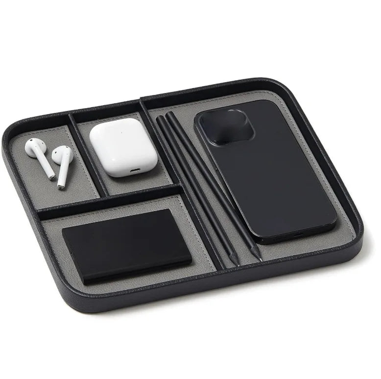 Leather Bedside Table Storage Tray - European Minimalist Desktop Tray for Phones, Watches & Miscellaneous Items