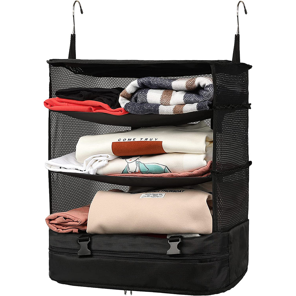 Travel Luggage Organizer Portable Travel Shelves Bag 3-Shelf Suitcase Packing Cube Collapsible Hanging Closet Storage Bag Space