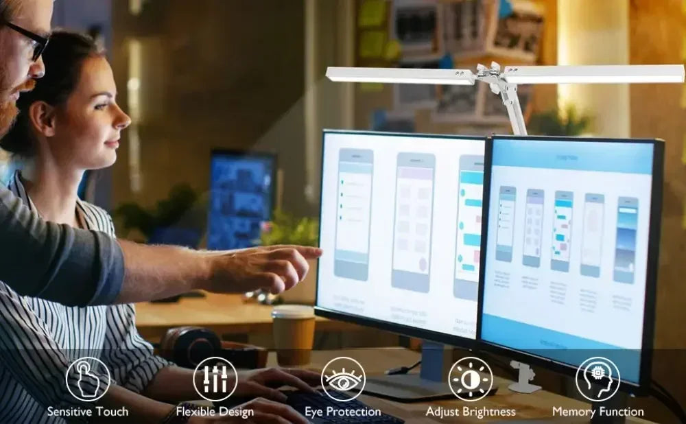 LED Desk Lamp 14W Eye-Caring Metal Swing Arm Desk Light with Clamp 3 Color Dimmable Table Light for Reading and Study Task Lamp