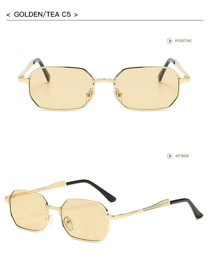 Narrow Sunglasses for Men Fashion Rectangle for Women Metal Luxury Brand Classic Sun Glasses