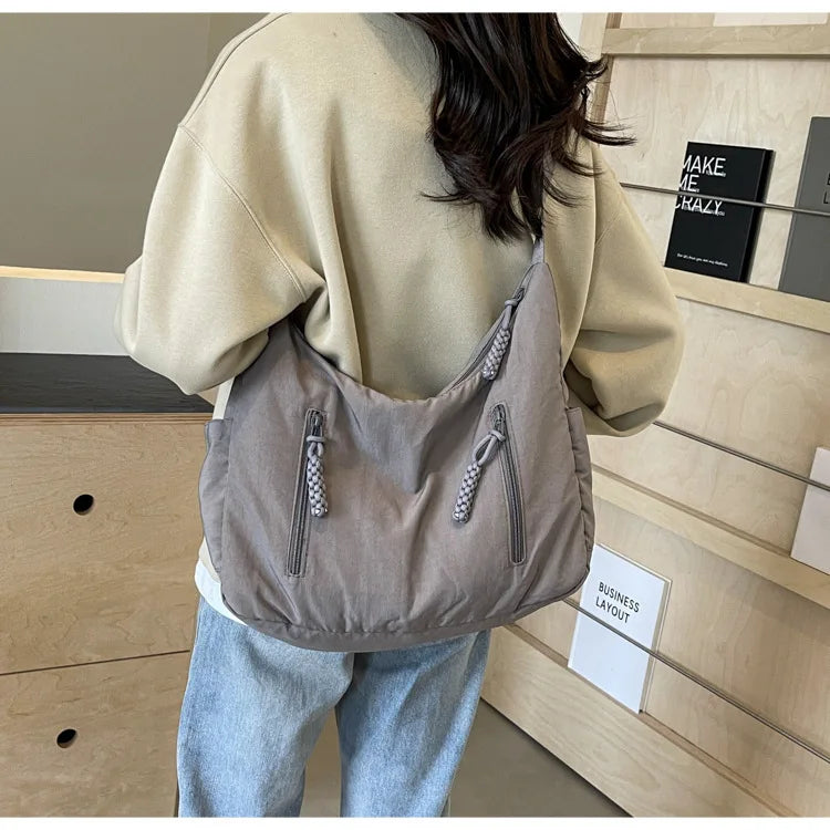 Trendy Women's Soft Cloth Shoulder Bag Solid Color Student 2026 Spring Y2k Casual Style Big Handbags Crossbody Bags for Women