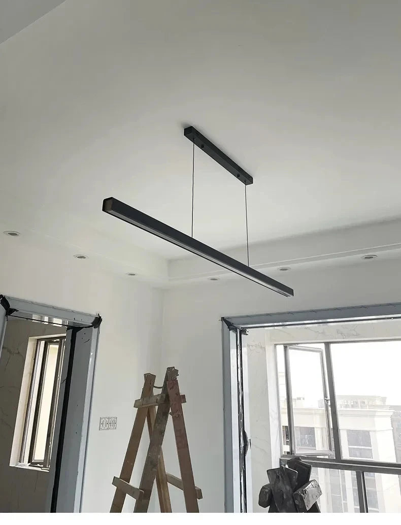 Nordic Minimalist Dining Table Pendant Lamp Modern Kitchen Bar Chandelier Black White Office Long Strip Hanging Light Fixture