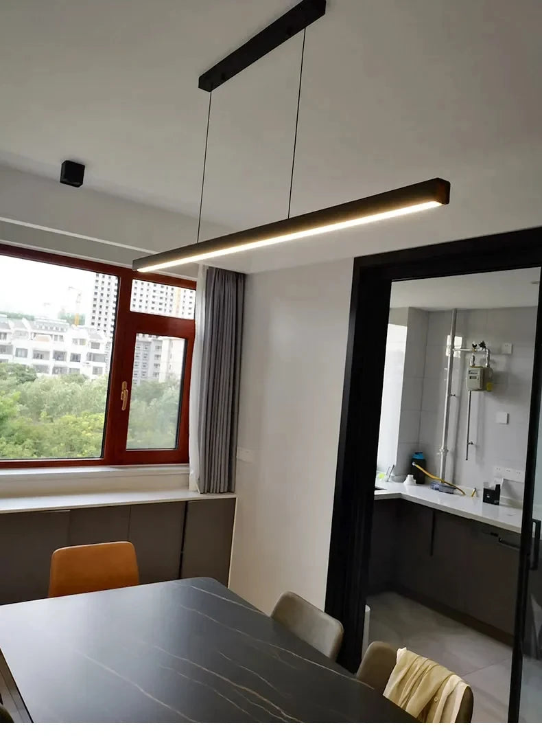 Nordic Minimalist Dining Table Pendant Lamp Modern Kitchen Bar Chandelier Black White Office Long Strip Hanging Light Fixture