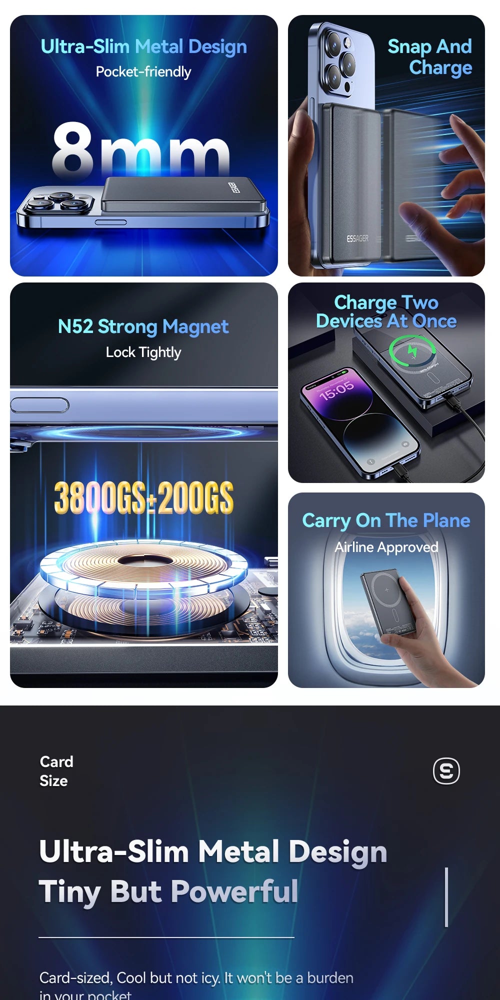 Essager Thin Wireless Power Bank Magnetic 20W 5000mAh Portable Fast Charging External Battery for Magsafe For iPhone 17 16 15 14