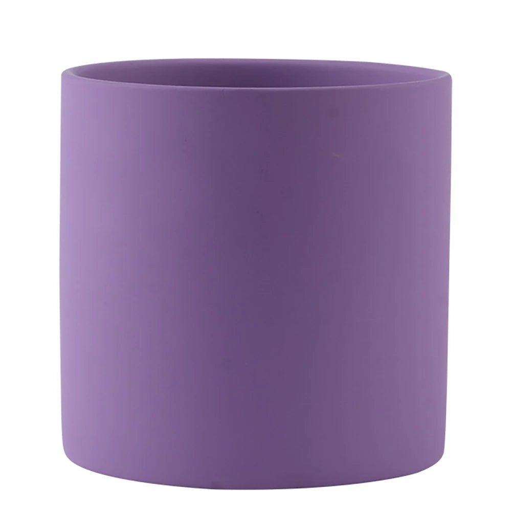 Nordic Ceramic Plant Pot with Tray Colorful Cylinder Succulent Pot Small Planter Flowerpot with Drain Hole Cactus Herb Container