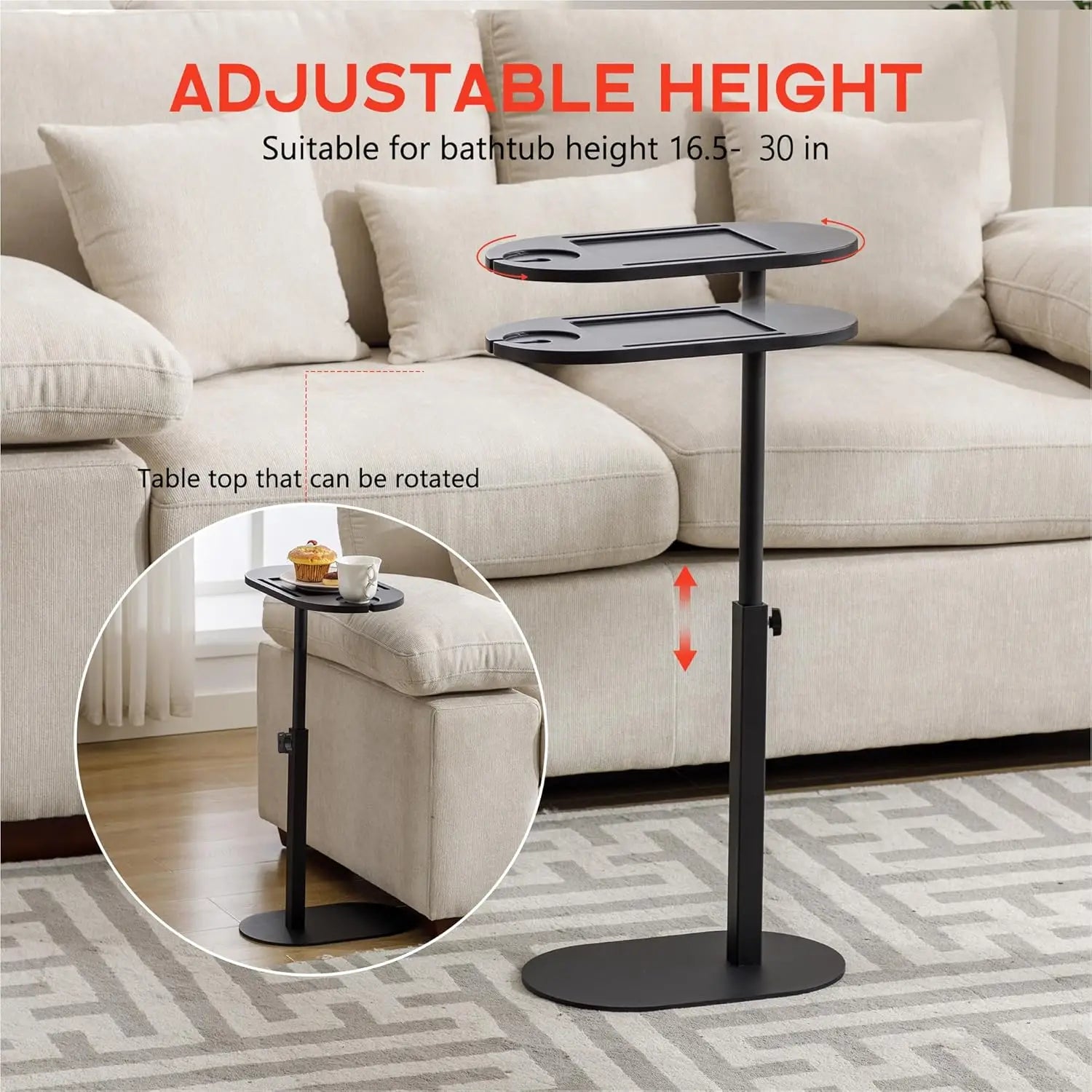 Bamboo Bathtub Side Tray Wooden Bathtub Tray Table Height Adjustable Freestanding Bath Caddy Tray Bathtub Side Table Home Spa